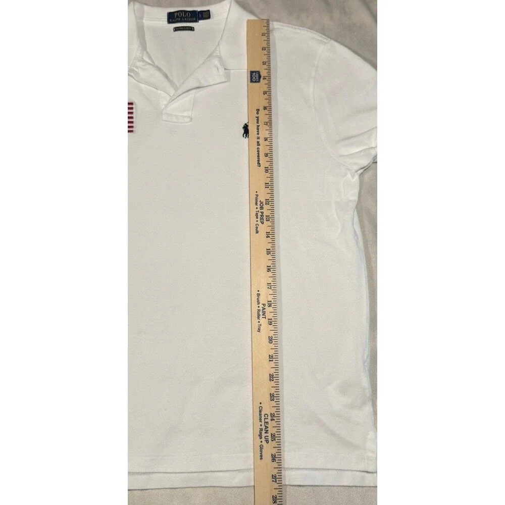 Polo Ralph Lauren Custom Fit American Flag Logo White Polo Size L Golf Casual
